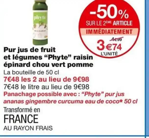 Pur jus de fruit et légumes Phyte" raisin épinard chou vert pomme
