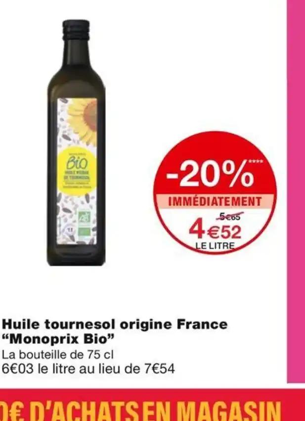 Huile tournesol origine France "Monoprix Bio”
