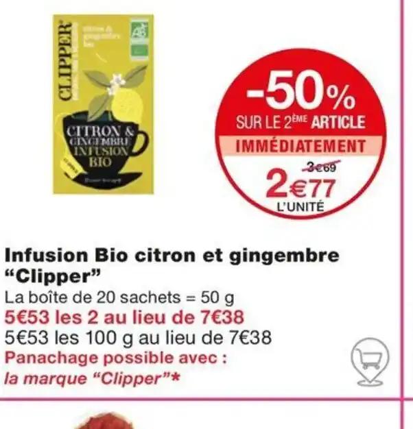 Infusion Bio citron et gingembre "Clipper"