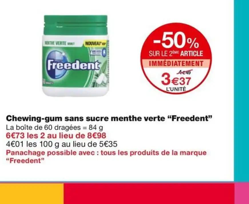 Chewing-gum sans sucre menthe verte "Freedent