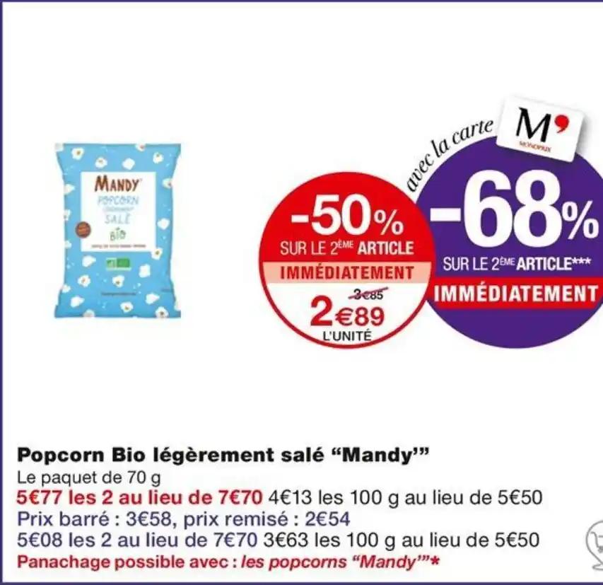 Popcorn Bio légèrement salé “Mandy