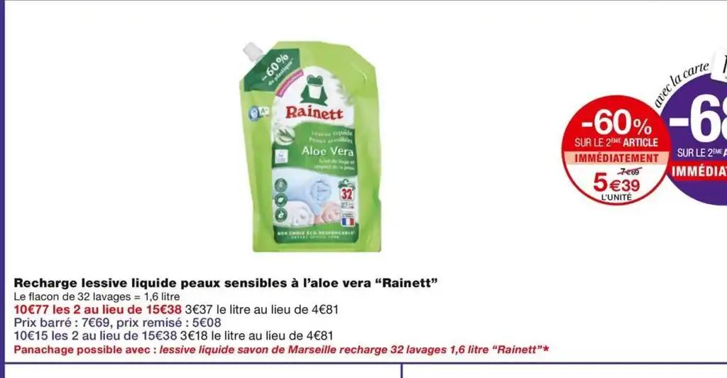 Recharge lessive liquide peaux sensibles à l'aloe vera "Rainett❞