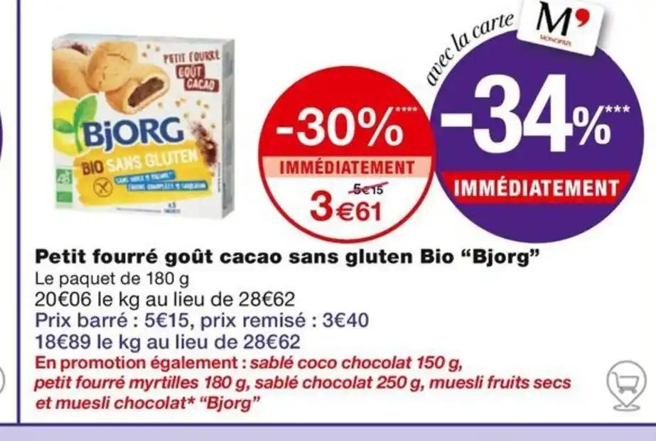 Petit fourré goût cacao sans gluten Bio "Bjorg"