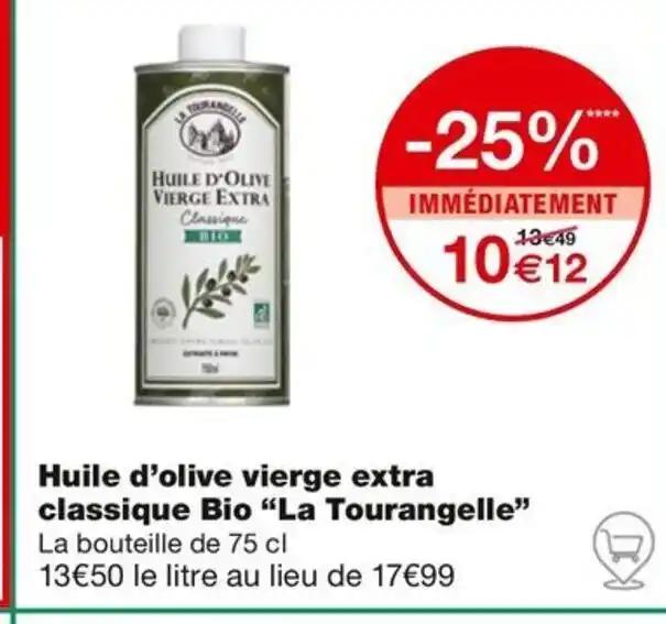 Huile d'olive vierge extra classique Bio "La Tourangelle" La bouteille de 75 cl