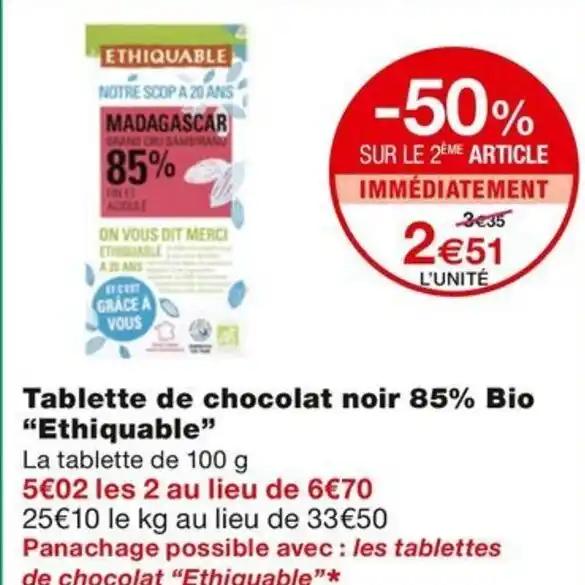 Tablette de chocolat noir 85% Bio