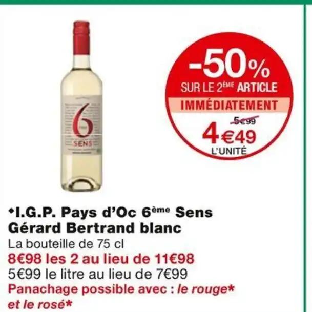 Gérard Bertrand blanc I.G.P. Pays d'Oc 6ème Sens