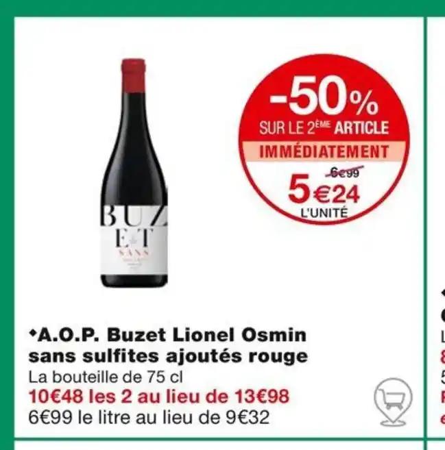 A.O.P. Buzet Lionel Osmin sans sulfites ajoutés rouge
