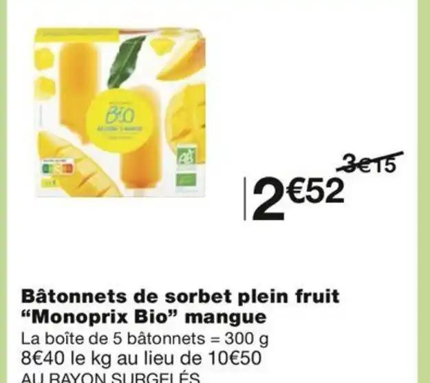 Bâtonnets de sorbet plein fruit