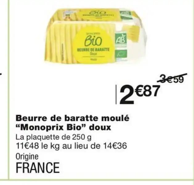 Beurre de baratte moulé "Monoprix Bio” doux