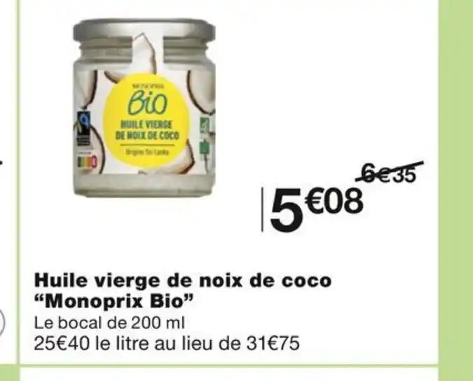 Huile vierge de noix de coco "Monoprix Bio"