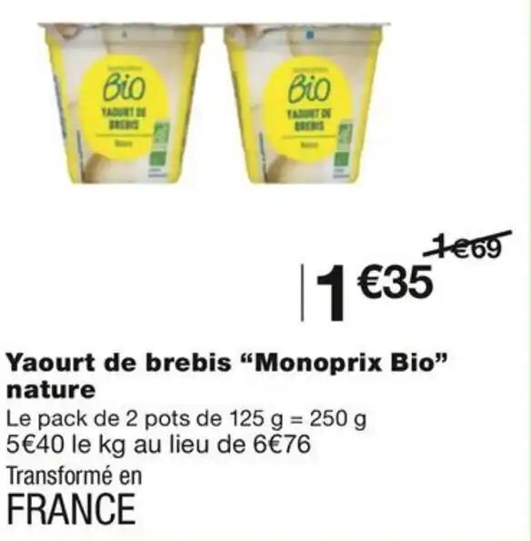 Yaourt de brebis "Monoprix Bio" nature