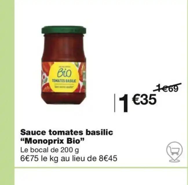 Sauce tomates basilic "Monoprix Bio"