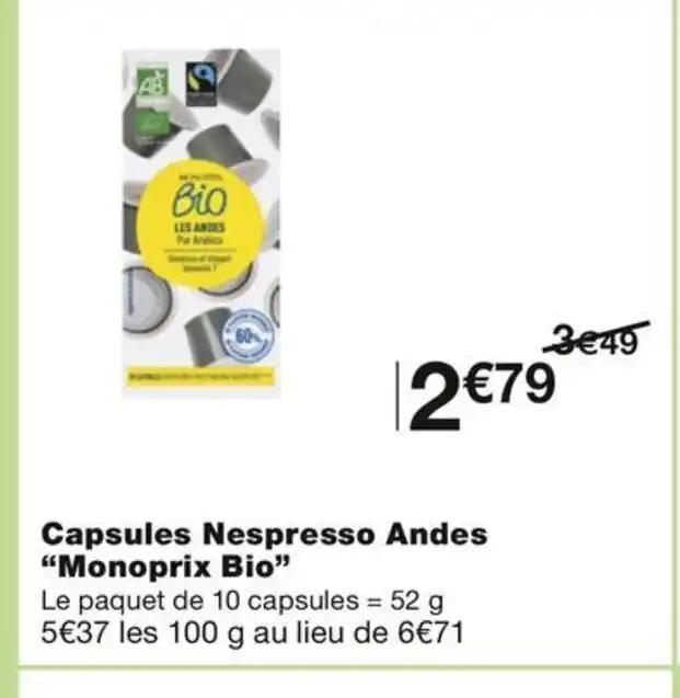 Capsules Nespresso Andes "Monoprix Bio"