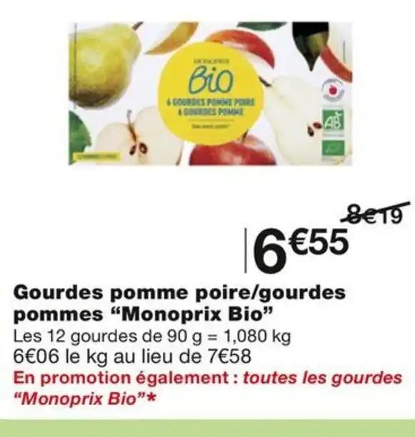 Gourdes pomme poire/gourdes pommes "Monoprix Bio"