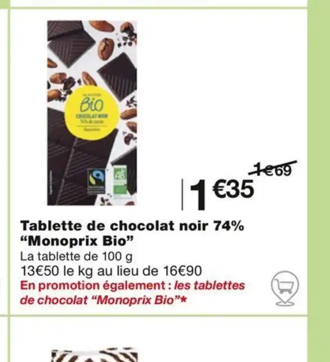 Tablette de chocolat noir 74% "Monoprix Bio"
