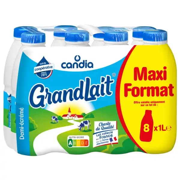 GRANDLAIT Lait U.H.T. demi-écrémé Maxi Format