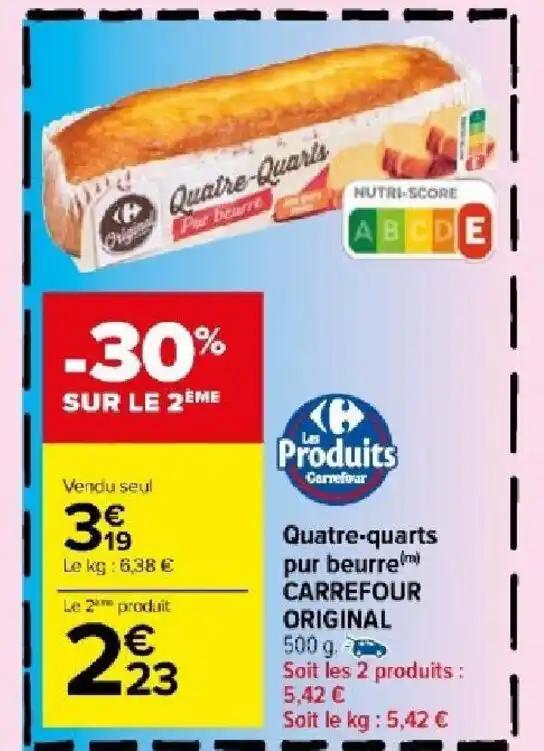 Quatre-quarts pur beurre CARREFOUR ORIGINAL 500 g.