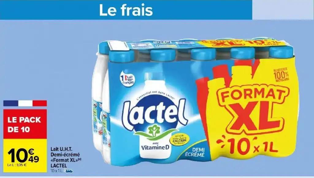Lait U.H.T. Demi-écrémé «Format XL>>() LACTEL 10x1L