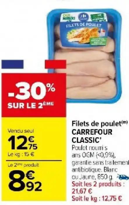 Filets de poulet(m) CARREFOUR CLASSIC'