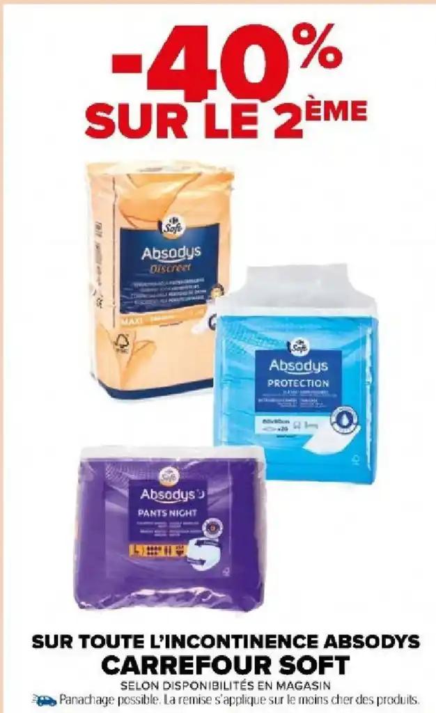 SUR TOUTE L'INCONTINENCE ABSODYS CARREFOUR SOFT