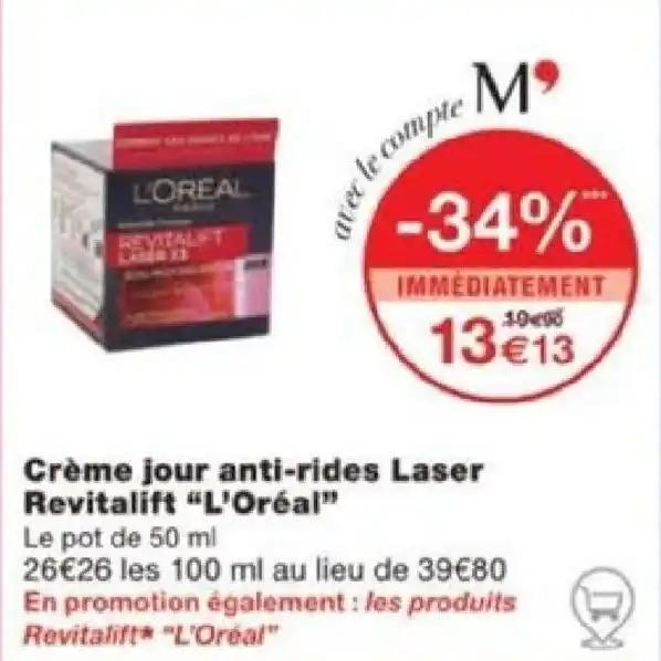 Crème jour anti-rides Laser Revitalift "L'Oréal"