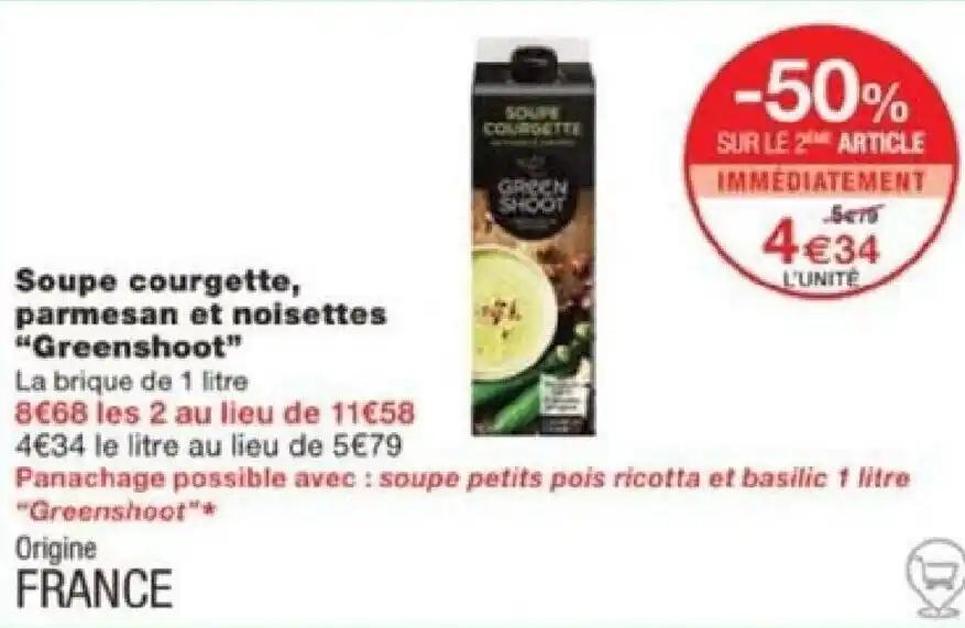 Soupe courgette, parmesan et noisettes "Greenshoot"