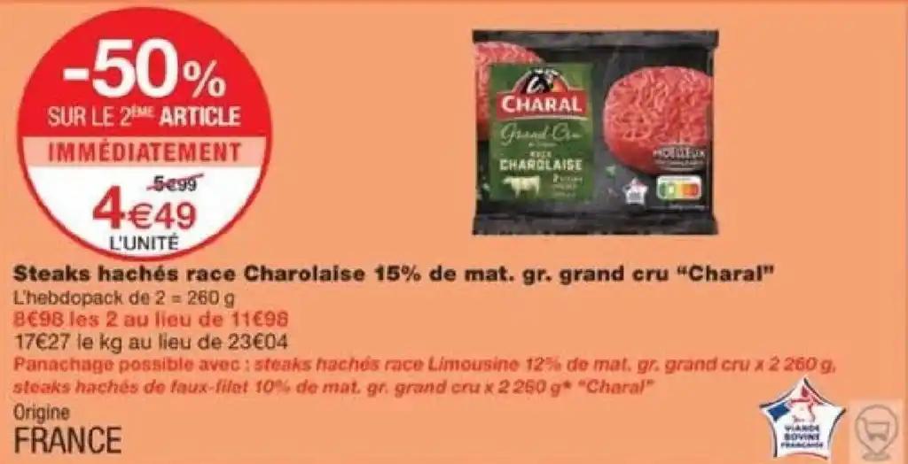 Steaks hachés race Charolaise 15% de mat. gr. grand cru "Charal"