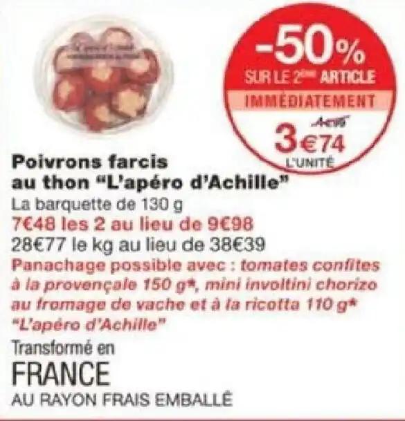 Poivrons farcis au thon "L'apéro d'Achille" La barquette de 130 g