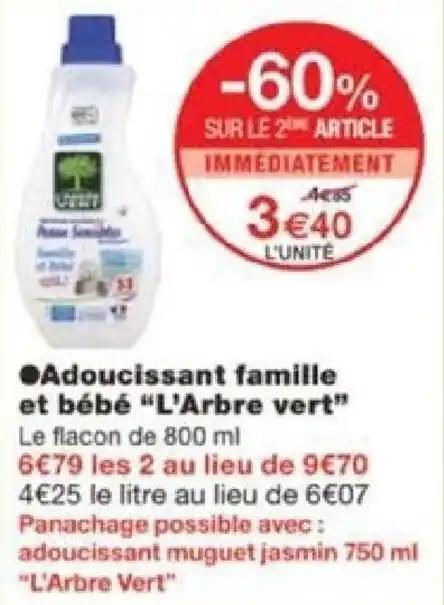 ●Adoucissant famille et bébé "L'Arbre vert" Le flacon de 800 ml