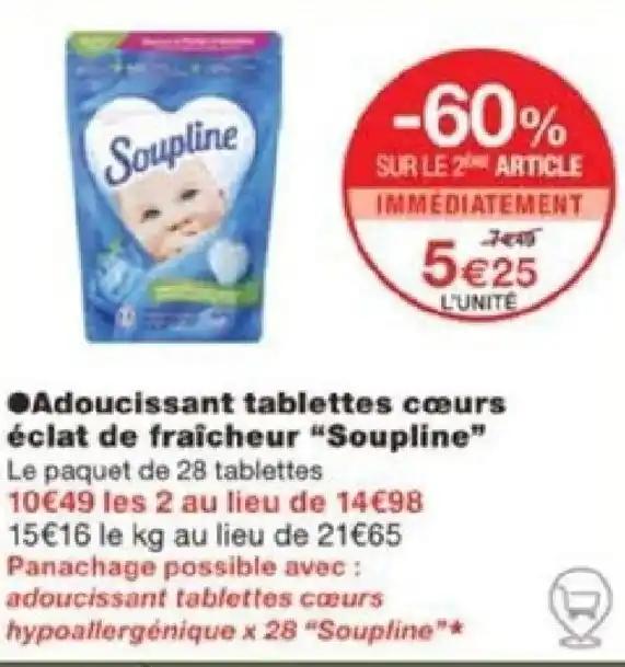 ●Adoucissant tablettes cœurs éclat de fraîcheur "Soupline"