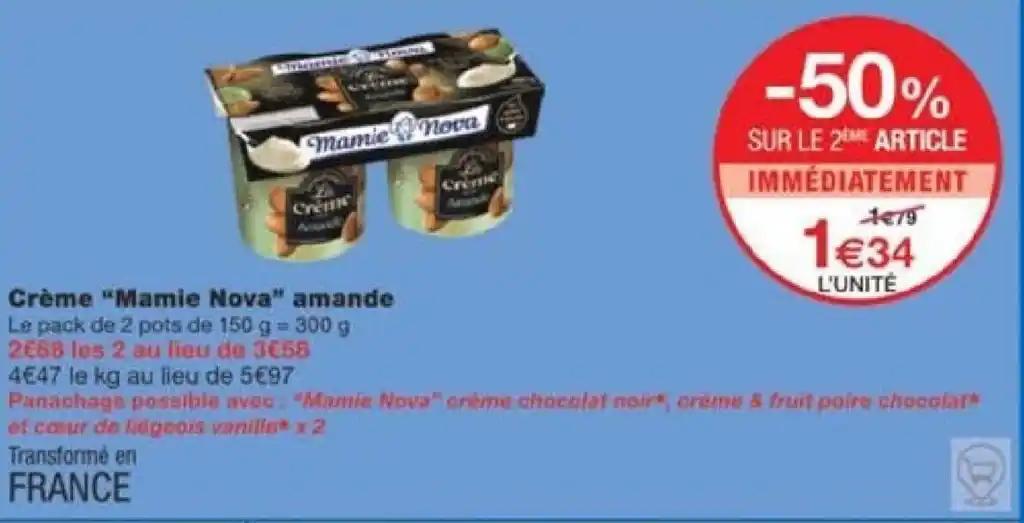 Crème "Mamie Nova" amande Le pack de 2 pots de 150 g = 300 g