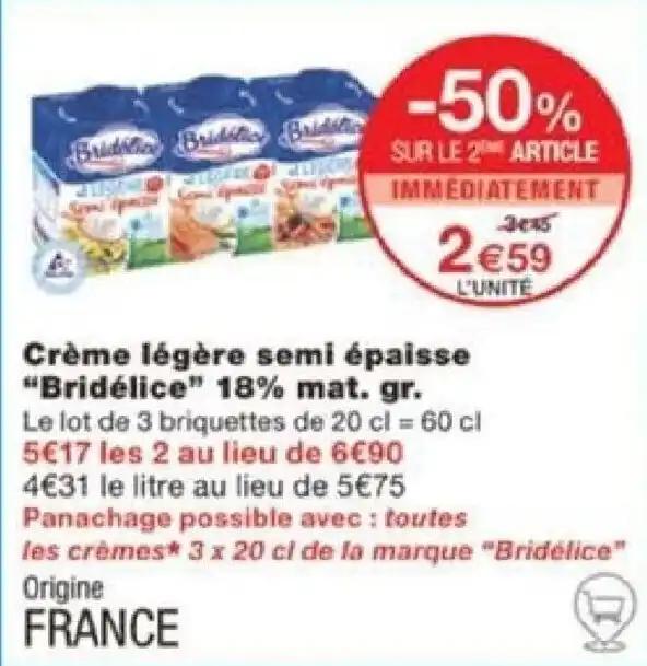 Crème légère semi épaisse "Bridélice" 18% mat. gr.