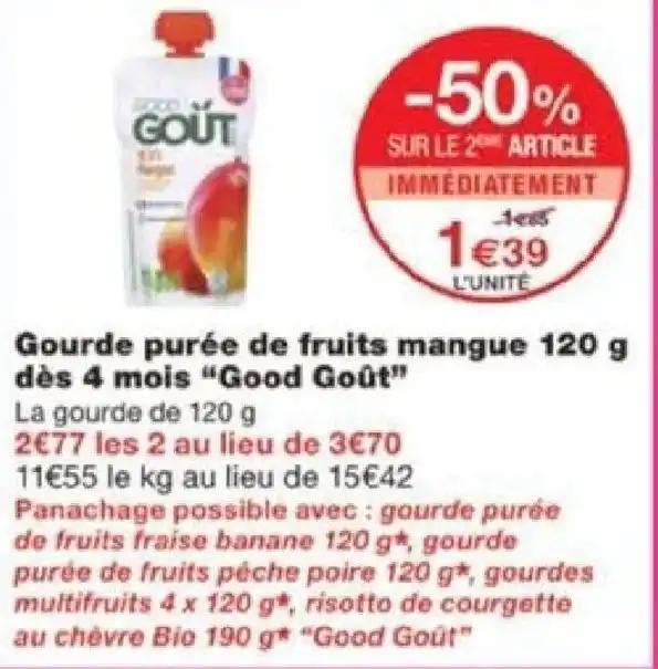 Gourde purée de fruits mangue 120 g dès 4 mois "Good Goût"