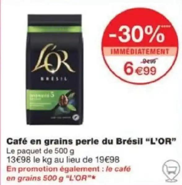 Café en grains perle du Brésil "L'OR" Le paquet de 500 g