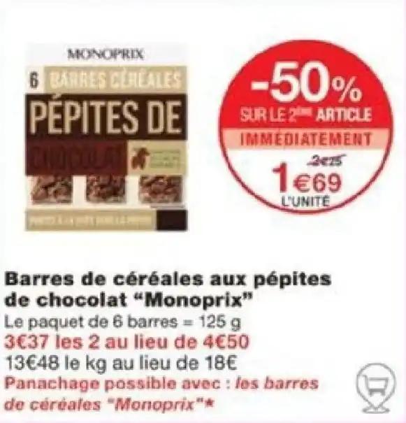 Barres de céréales aux pépites de chocolat "Monoprix"
