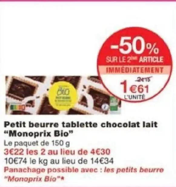 Petit beurre tablette chocolat lait "Monoprix Bio"