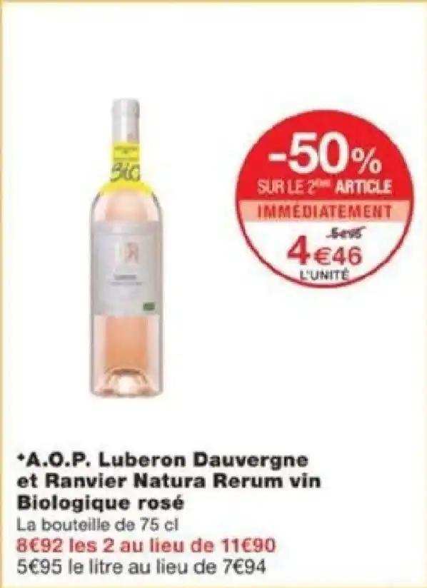 *A.O.P. Luberon Dauvergne et Ranvier Natura Rerum vin Biologique rosé La bouteille de 75 cl