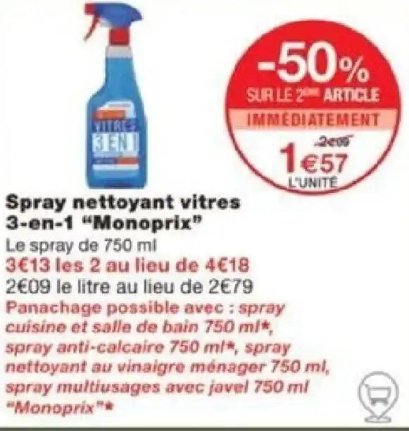 Spray nettoyant vitres 3-en-1 "Monoprix"