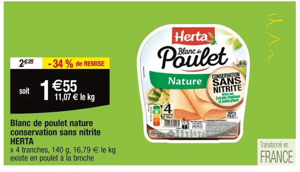 HERTA Blanc de poulet nature conservation sans nitrite
