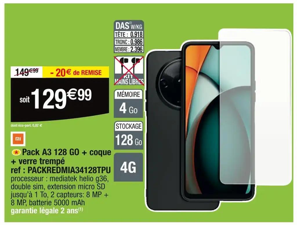 MI Pack A3 128 GO + coque + verre trempé