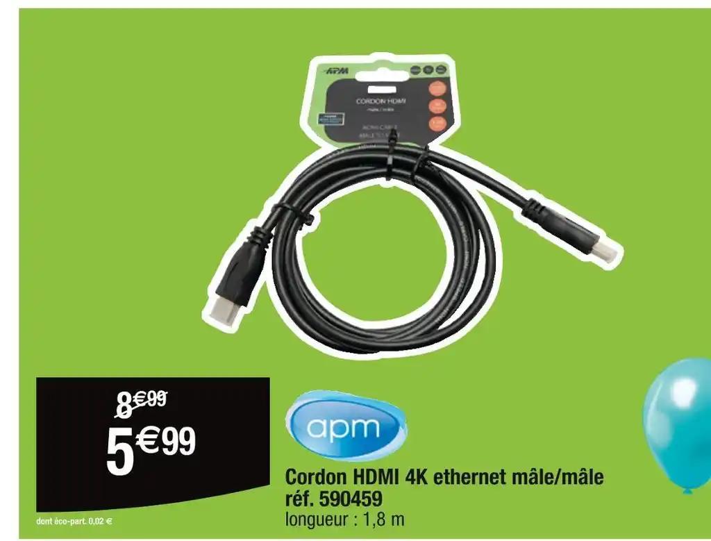 Apm Cordon HDMI 4K ethernet mâle/mâle