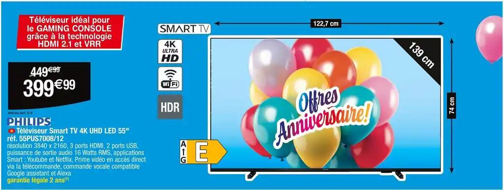 PHILIPS Téléviseur Smart TV 4K UHD LED 55