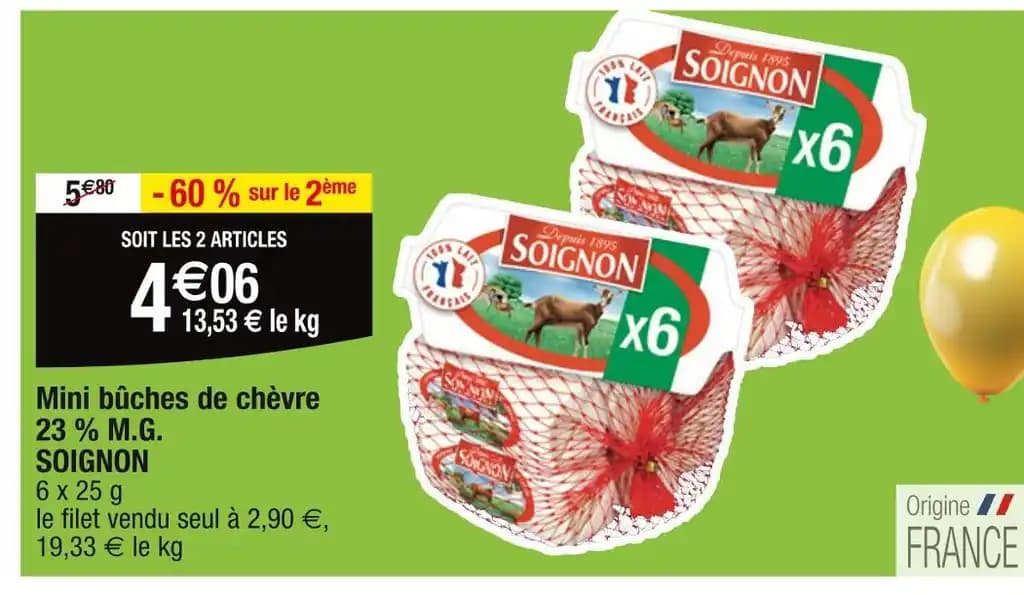 SOIGNON Mini bûches de chèvre 23 % M.G