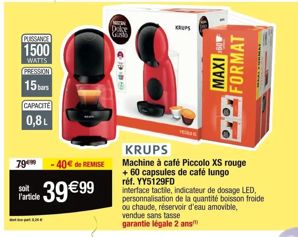 KRUPS Machine à café Piccolo XS rouge + 60 capsules de café lungo