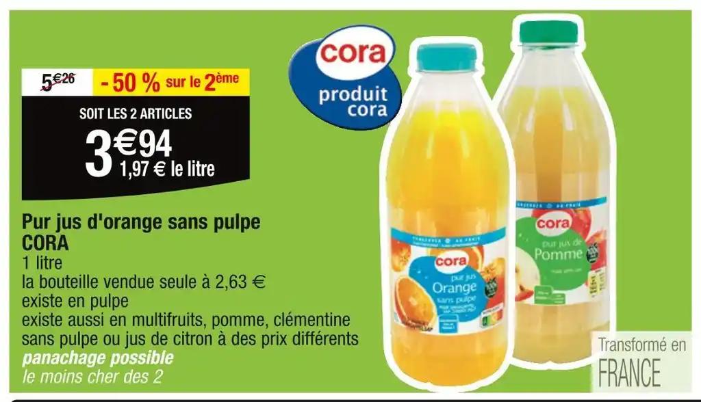 CORA Pur jus d'orange sans pulpe