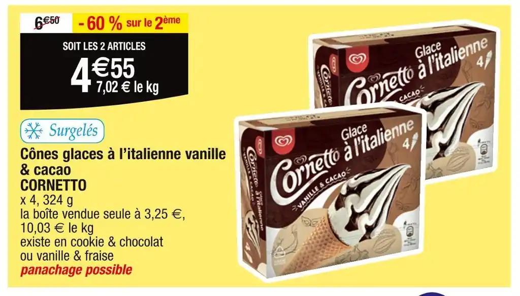 CORNETTO Cônes glaces à l’italienne vanille & cacao