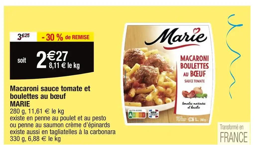 MARIE Macaroni sauce tomate et boulettes au bœuf