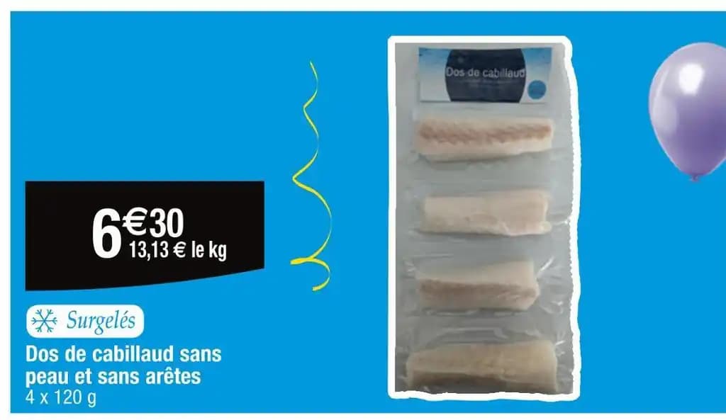 Dos de cabillaud peau et sans arêtes