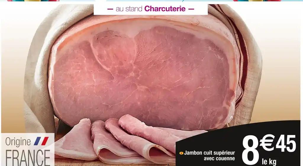 Jambon cuit supérieur avec couenne