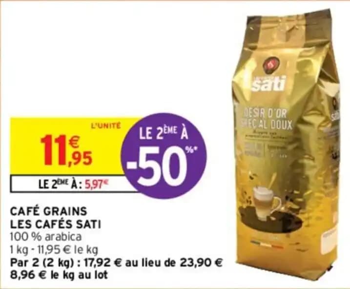 CAFÉ GRAINS LES CAFÉS SATI 100% arabica